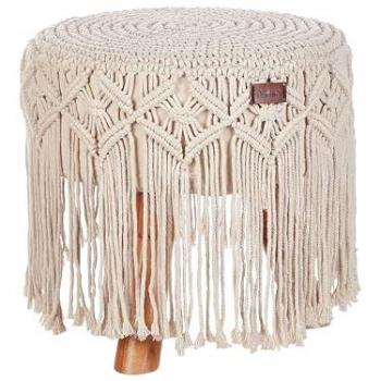 Reposapiés de algodón beige hecho a mano con patas de madera 40 x 40 x 50 cm estilo boho Nawabad
