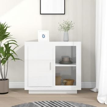 Aparador de Almacenaje Moderno 80x40x75 cm, Armario Auxiliar con Puertas y Cajón de Madera, Color Blanco Brillante