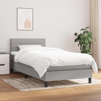 Cama box spring suave con colchón de tela gris claro 80x200 cm