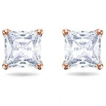 Swarovski Attract Stud Earrings, Square Cut Crystal, White, Rose-Gold Tone Plated