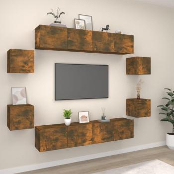 vidaXL Set de muebles de TV 8 piezas madera contrachapada roble ahumado 80 x 30 x 30 cm Mueble de Salon Mueble TV Mueble Televisor Mesa de TV
