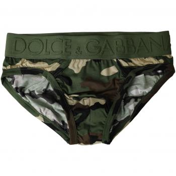 Dolce & Gabbana Green Camouflage Logo Cotton Mid Slip Underwear - IT4 | S