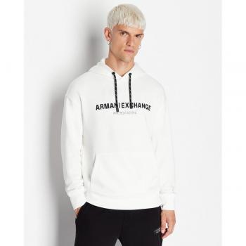 Armani Exchange Men's Organic Cotton White Hoodie with Chest Print - Size XL