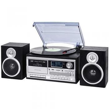 TREVI TT 1072 Dab - Sistema Tocadiscos Estéreo Bluetooth con Receptor Digital Dab/Dab+, Función Encoding, Reproductor MP3, CD, USB, Aux-In, SD, Músicacassette, Negro