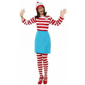 Disfraz Wenda Original de Dónde Está Wally para Mujer - Rojo y Blanco, Incluye Parte Superior, Falda, Gafas, Medias y Gorro - Talla XL