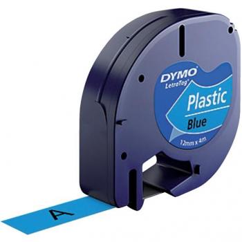 Cinta para Rotuladora Dymo LetraTag 12mm x 4m Plástico Negro sobre Azul S0721650