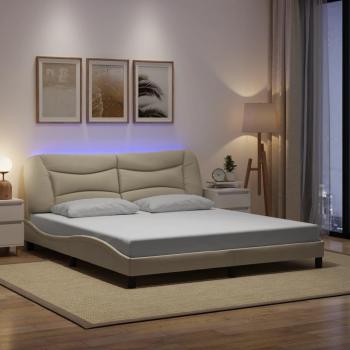 Cama Tapizada Crema 180x200 cm con Luces LED