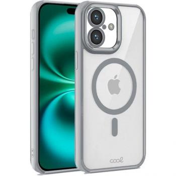 Funda Magnética Transparente con Borde Plateado para iPhone 16 Plus