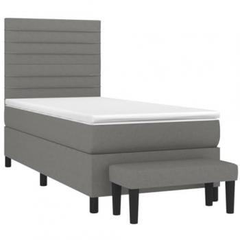 Cama box spring con colchón viscoelástico y muelles ensacados, adaptable, acolchado reversible, tela gris oscuro 80x200 cm
