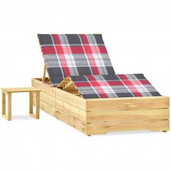 Tumbona de jardín con mesa y cojín de madera de pino impregnada Día y Noche vidaXL