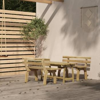 Juego de comedor de jardín 3 piezas en madera de pino impregnada Marrón