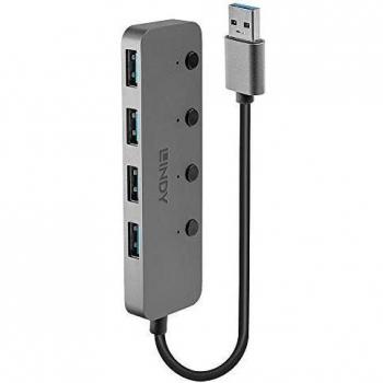 Hub USB LINDY 43309 de interfaz USB 3.2 Gen 1 (3.1 Gen 1) Type-A, color Gris