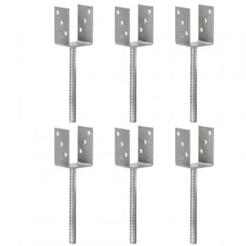 Anclajes de Valla vidaXL (6 unidades) - Acero Galvanizado Plateado, Soporte para Postes, Dimensiones: 7 x 6 x 30 cm, 8 x 6 x 30 cm,
