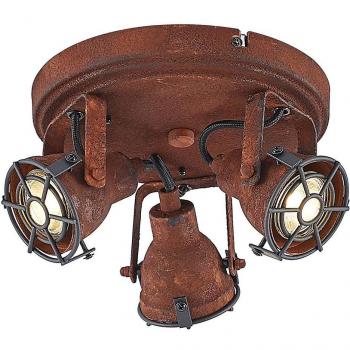 Foco de techo Lindby Scabra aspecto óxido, 3 luces GU10, metal marrón, estilo industrial para salón y comedor