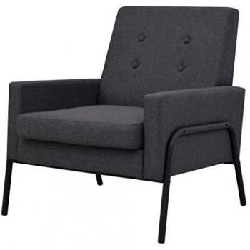 vidaXL Sillón Acero Tela Gris Oscuro Asiento Silla Banco Taburete Sofá Mueble