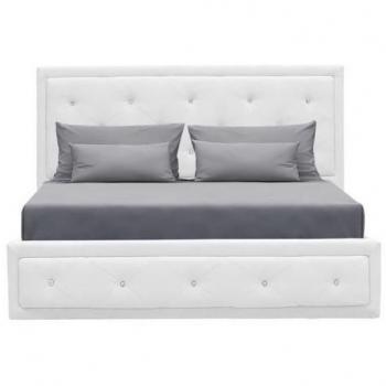 Cama canapé Virginia 160 x 200 cm con cofre, acolchada y con pedrería, imitación cuero blanco, somier incluido
