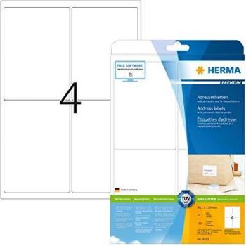 Etiquetas Adicionales Premium HERMA 4503, Blancas, 99,1 x 139 mm, Autoadhesivas, Pack de 100 Etiquetas (25 Hojas)