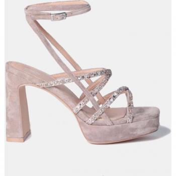 Sandalias de tacón de mujer Mim modelo 99845 en color beige