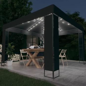 Cenador Día y Noche con doble techo y tira de luces LED antracita 3x3 m