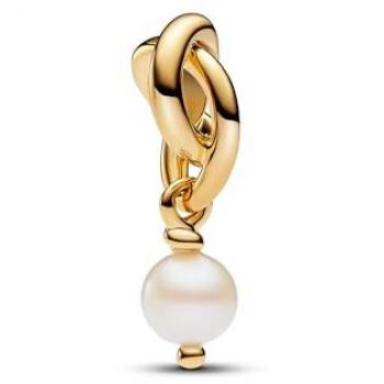 Charm Colgante Círculo Eternity Perla Cultivada de Agua Dulce Tratada en Color Dorado