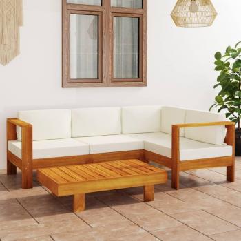 5-Piece Acacia Wood Garden Lounge Set with Cream White Cushions