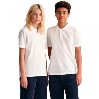 Polo de Piqué Blanco Gant Unisex para Niños, Corte Recto, Algodón, Manga Corta, 16 Años
