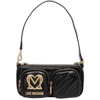Love Moschino Quilted City Shoulder Bag with Zip Closure - Black