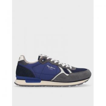 Zapatilla Pepe Jeans Brit Serie M Thunder Grey 43 Gris, Piel, Plano, Cordones, Casual