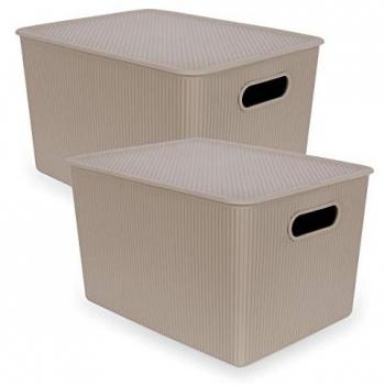 Set de 2 Cajas Organizadoras Baobab de 22L con Tapa en Plástico PP05 - Color Taupe