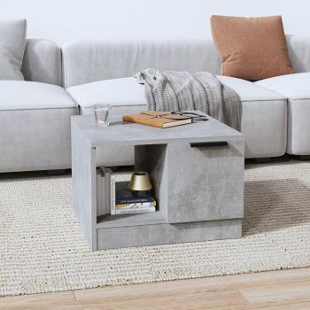 Mesa de centro de sala de estar de hormigón gris y madera multicapa, dimensiones 50x50x36 cm