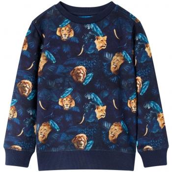 Sudadera Infantil Azul Marino con Estampado de León y Planta