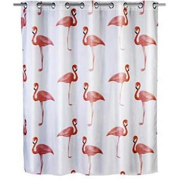 Wenko Flamingo Flex Cortina de Ducha, Poliéster, Flamenco, 180x200x3 cm
