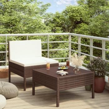2-Piece Brown Poly Rattan Garden Lounge Set with Cushions