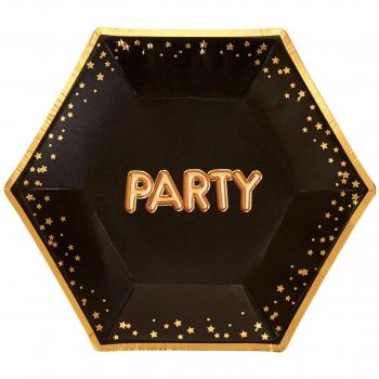 Neviti- Glitz and Glamour Party Platos de papel, Color black/gold, Medium
