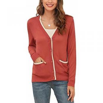 MessBebe Cardigan Mujer Rebeca V Cuello Jersey Invierno con Botones Blusa Manga Larga Chaqueta de Punto Cardigans Mujer Jerseys con Bolsillos