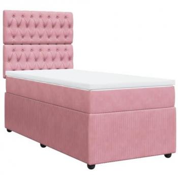 Cama Box Spring con colchón de terciopelo rosa 100x200 cm