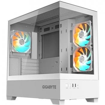 Caja para PC GIGABYTE C201 Panoramic Ice - Torre Media, m-ATX, soporte para radiador de 360 mm, 3 ventiladores preinstalados, USB 3.0 y compatible con RGB Fusion