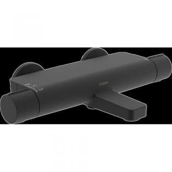 Hansa Optima Mezclador Termostático de Bañera y Ducha, Montaje en Pared, Color Negro Mate, Función Eco, Proyección 131mm