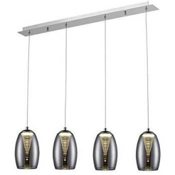 Lámpara Colgante LED Metropolis 4 Focos Cromado y Vidrio Ahumado, 4x5W, 500lm, Dimmable EasyDim, Altura Ajustable