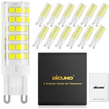 DiCUNO Bombillas LED G9 De 6W Equivalentes A Bomlillas Halógenas De 60W, Blanca Fría 6000K 550LM,G9 Cerámica Base, Pack De 12
