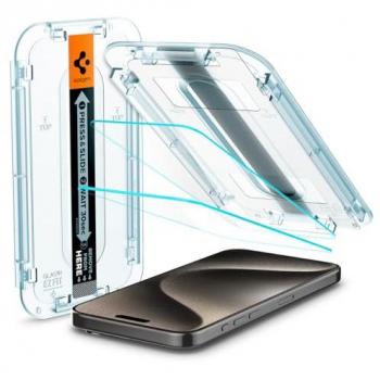 Protector de Pantalla Spigen Glas.tR Ez Fit para iPhone 15 Pro Max - 2 Unidades, Instalación Fácil, Alta Definición, Dureza 9H