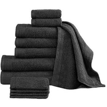 vidaXL Juego de toallas 12 piezas algodón negro 450 g/m²