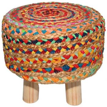 Taburete de yute multicolor redondo 31x35x35cm Mueble auxiliar