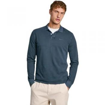 Polo Piqué de Hombre Pepe Jeans Manga Larga Teñido en Prenda Azul Marino