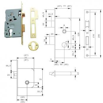 Tesa Assa Abloy, 201560HL, Cerradura de embutir para puertas de madera, Función de paso, Acero Latonado