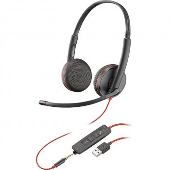 Auriculares de Oficina Poly Blackwire C3225 - Binaurales, Cableados, Con Micrófono de Cancelación de Ruido, Conector 3.5 mm, Color Negro