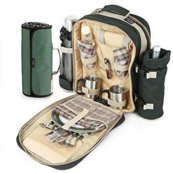 Greenfield Collection Super Deluxe - Mochila y manta de picnic para dos personas, color verde bosque