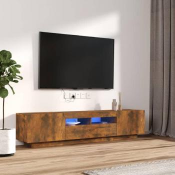 Mueble para TV vidaXL con luces LED, dimensiones 180x35x40 cm, diseño moderno en contrachapado de roble ahumado, incluye 2 piezas