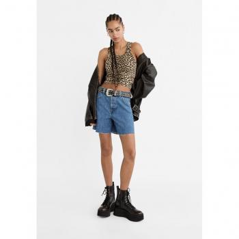 Stradivarius Frayed Edges Bermuda Shorts Blue Denim