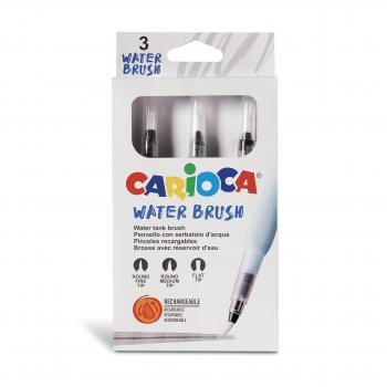 Carioca Water Brush Pinceles Rellenables de Punta Redonda, Set de 3 Unidades con Puntas Surtidas, Modelo 43170